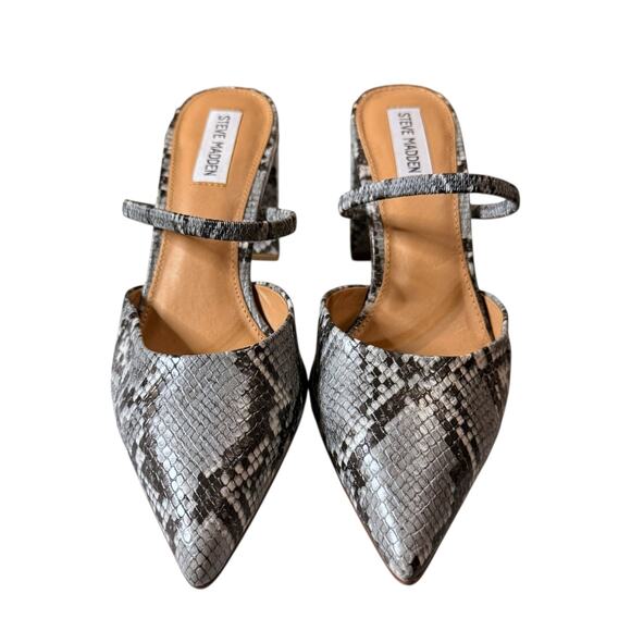 Steve Madden Presley Heel Shoes Womens Gray Snake Pointed Toe Mule 9M - Picture 2 of 8